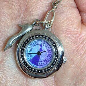 Disney Cinderella Broadway Watch Shoe Necklace Silver Purple 24" Chain - Working
